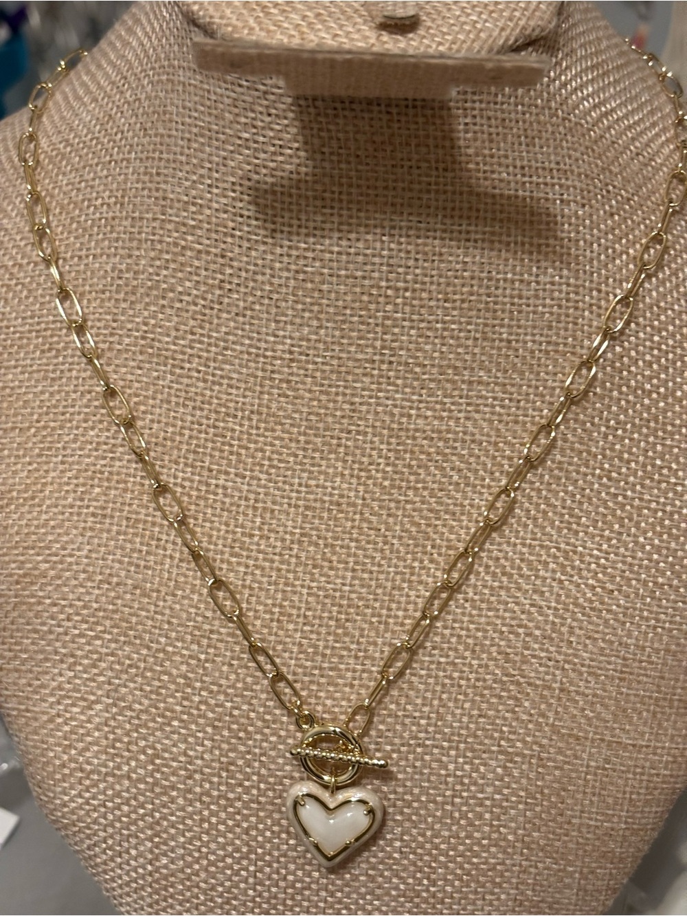 Gold Chain Necklace with White Heart Pendant